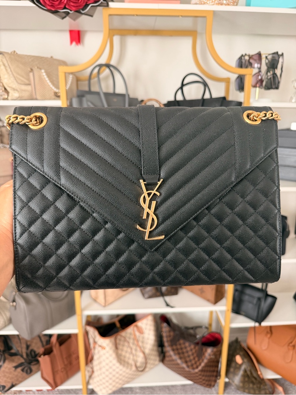Black Quilted Leather Envelope Shoulder Bag *Inspo Piece*